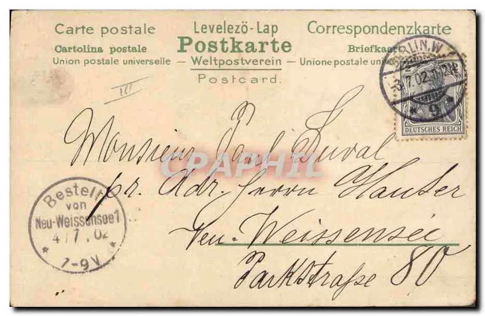Frau unter einem Regenbogen — Ansichtskarte der Universalpostalunion — Verlag: Levelezö-Lap - Rückseite