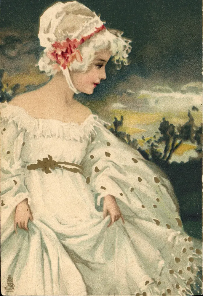 Junge Frau in weißem Kleid — Stil des 18. Jahrhunderts — von Raphael Tuck & Sons veröffentlicht, Serie 'ART' Nr. 1756 - Vorderseite