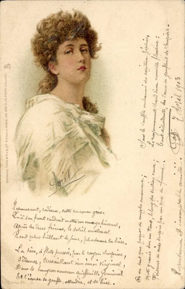 Junge Frau in leichtem Kleid — Frühlingsgedicht — Raphael Tuck & Fils, Serie 74 - Vorderseite