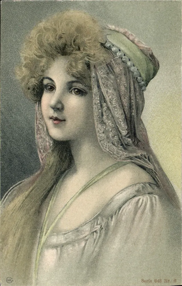 Junge Frau im geschmückten Turban — Serie 843, n° 6 — Verleger H.R. - Vorderseite
