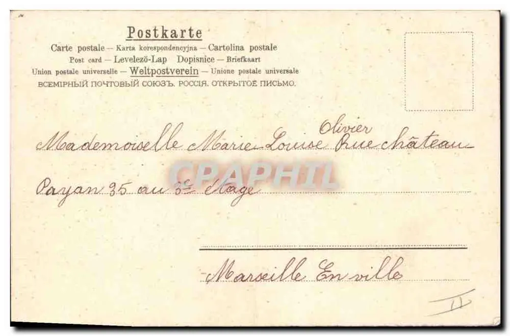 Jeune femme en robe rose et chapeau à fleurs — A.&M.B. N°184 — éditeur A.&M.B. - Verso