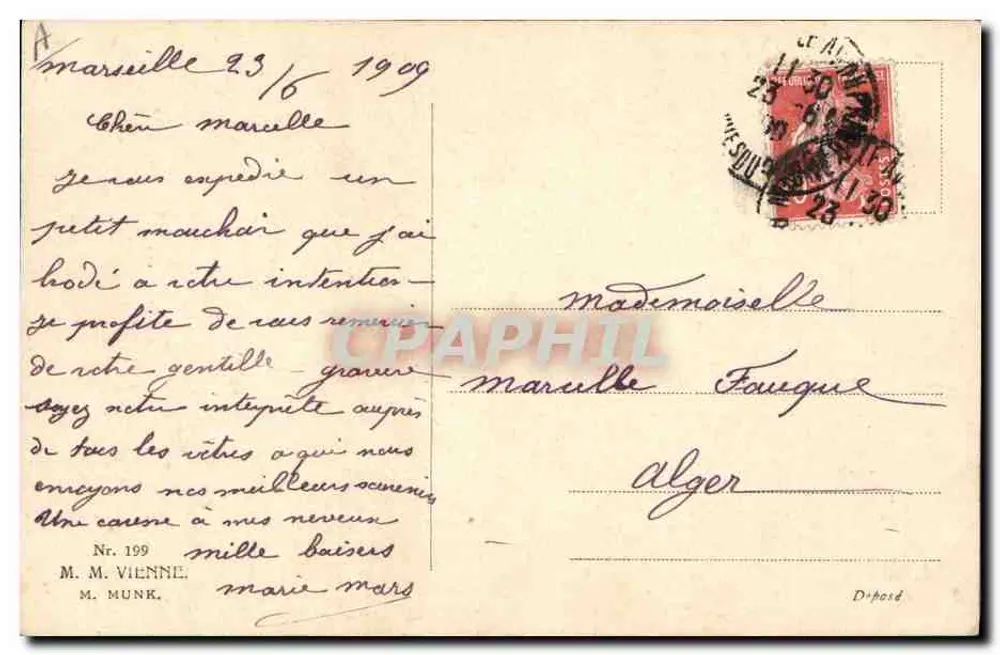 Frau im historischen Kleid — P. W. Wihippa — M. M. MUNK, Nr. 199 - Rückseite
