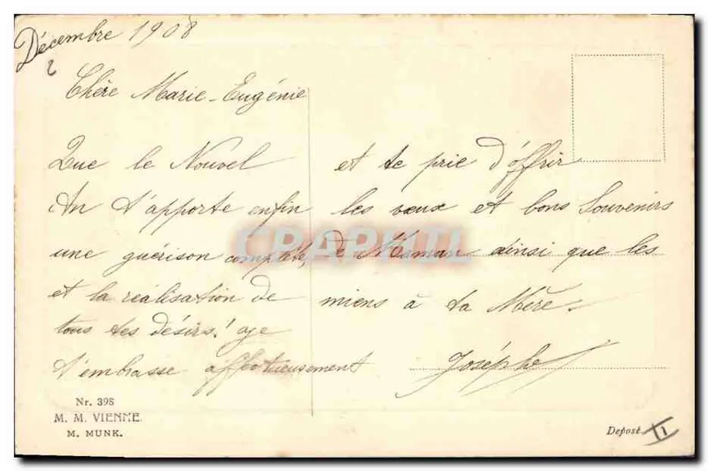 Frau in rosa Kleid unter Blumen — Glückwunsch — M. MUNK, Nr. 398 - Rückseite