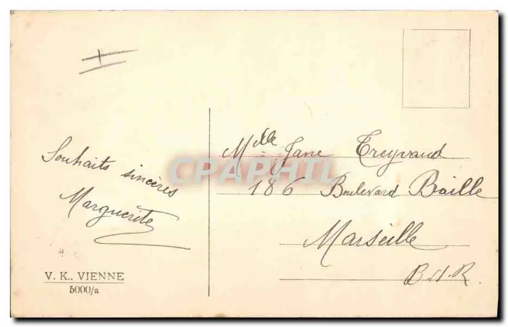 Schneeflockenpaare — WeihnachtsSzene — Verlag V.K. VIENNE, n° 5000/a - Rückseite