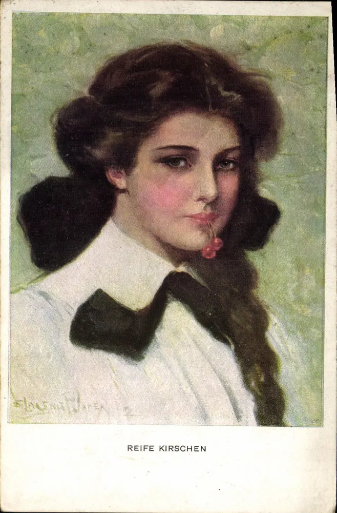 Junge Frau mit Kirschen — Ausgabe M. Munk, Wien — Nr. 832 - Vorderseite