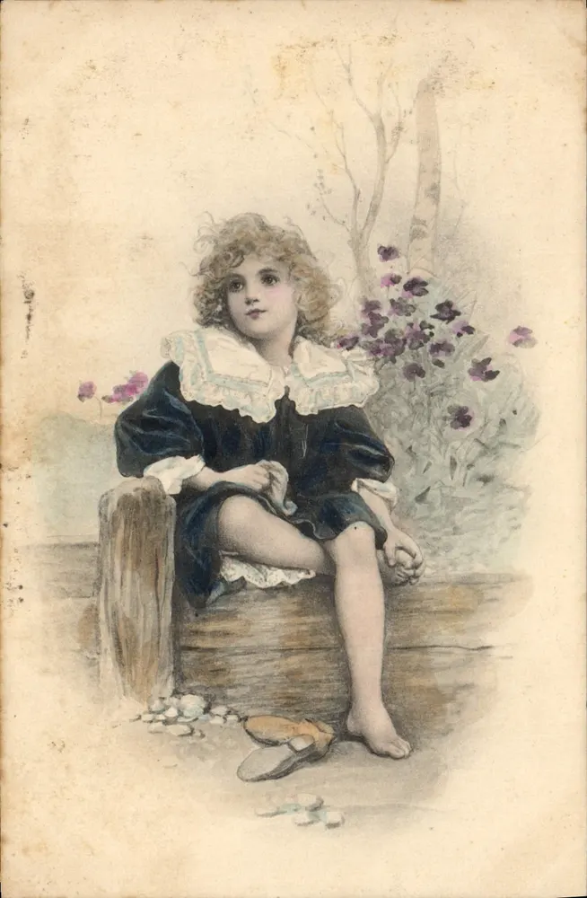 Menina sentada — jardim — M. M. VIENNE, Nr. 223 - Frente