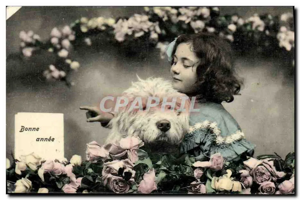 Femme et chien — scène de Noël — éditeur anonyme - Awers