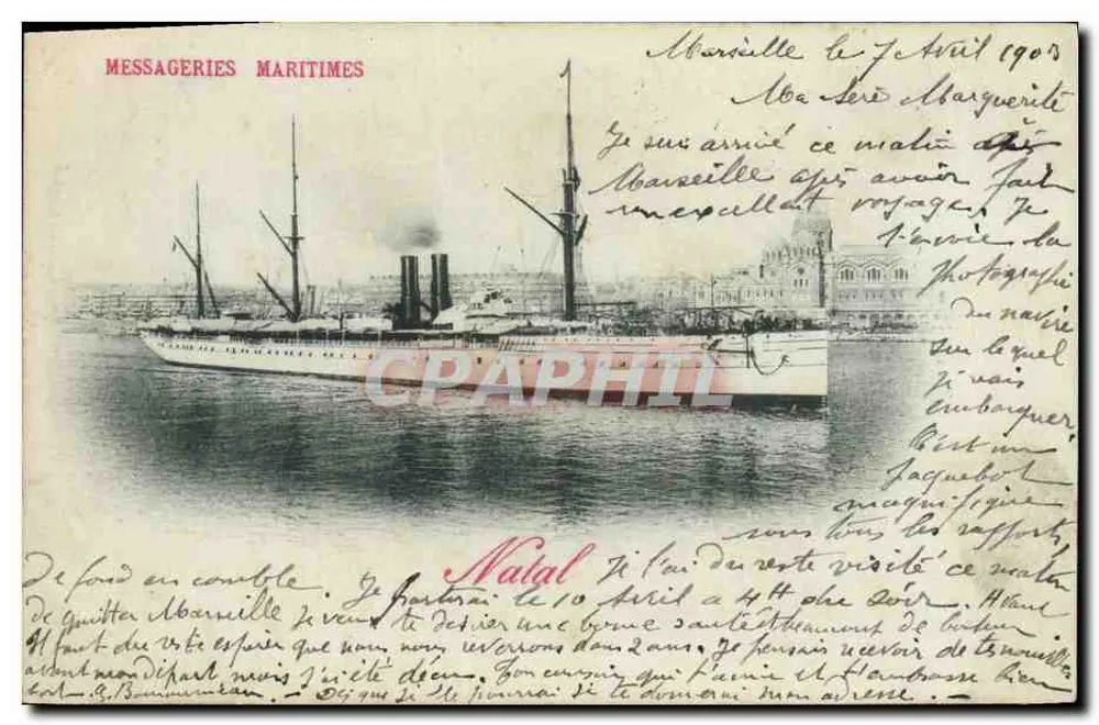 Buque en el muelle de Marsella — Messageries Maritimes — editor no identificado - Anverso