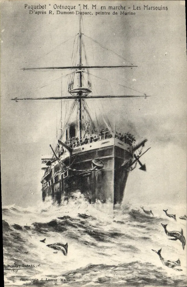 Dampfschiff "Orénoque" in Bewegung — Les Marsouins — Phototypie J. Lacour, Marseille - Vorderseite