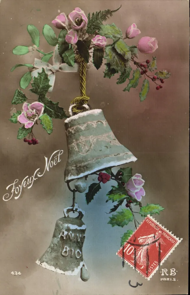 Sininho de Natal — decorado com rosas e visco — editado por R.B. Paris, n° 434 - Frente