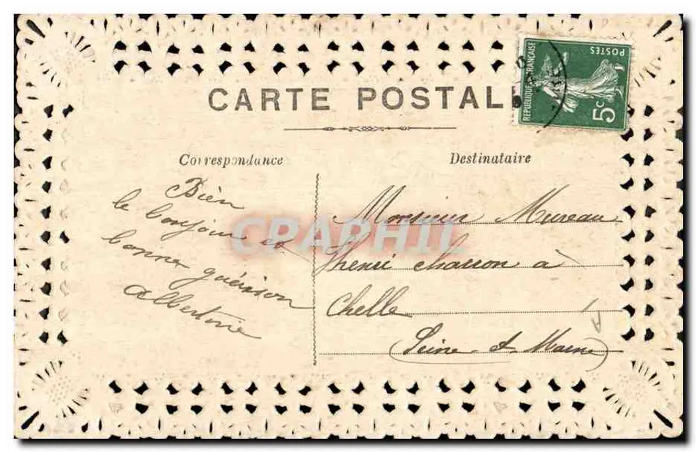 Peixe e rosas — carta postal decorativa — editor desconhecido - Verso