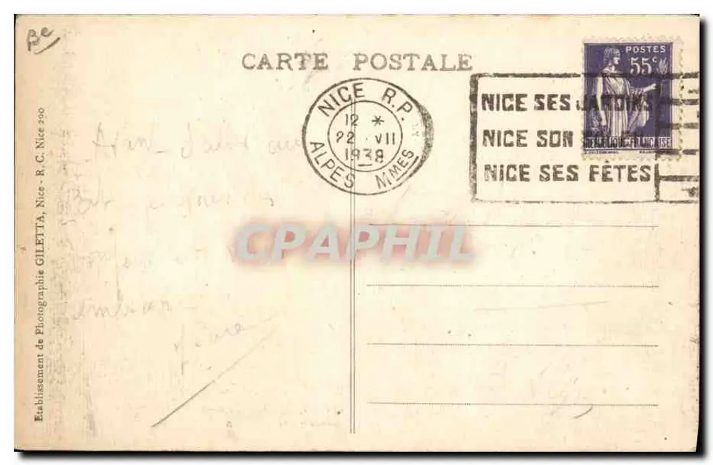 Côte d'Azur — A Colheita da Flor de Laranjeira — Estabelecimento de Fotografia GILETTA, Nice - Verso