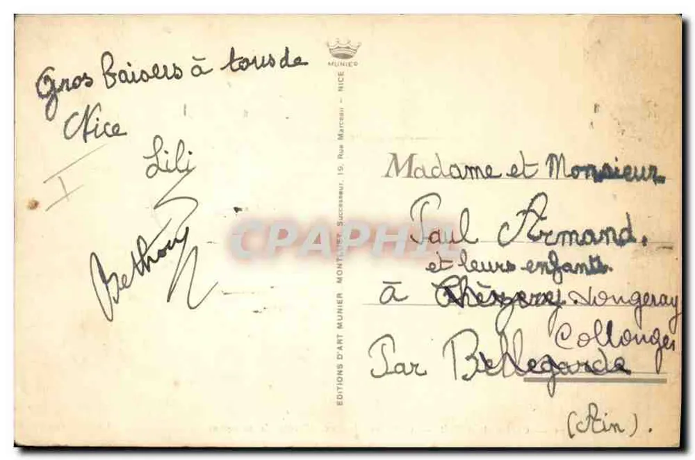 Côte d'Azur — Lokale Kleidung. Mimosablütenfeld — Foto Munier n°175 - Rückseite