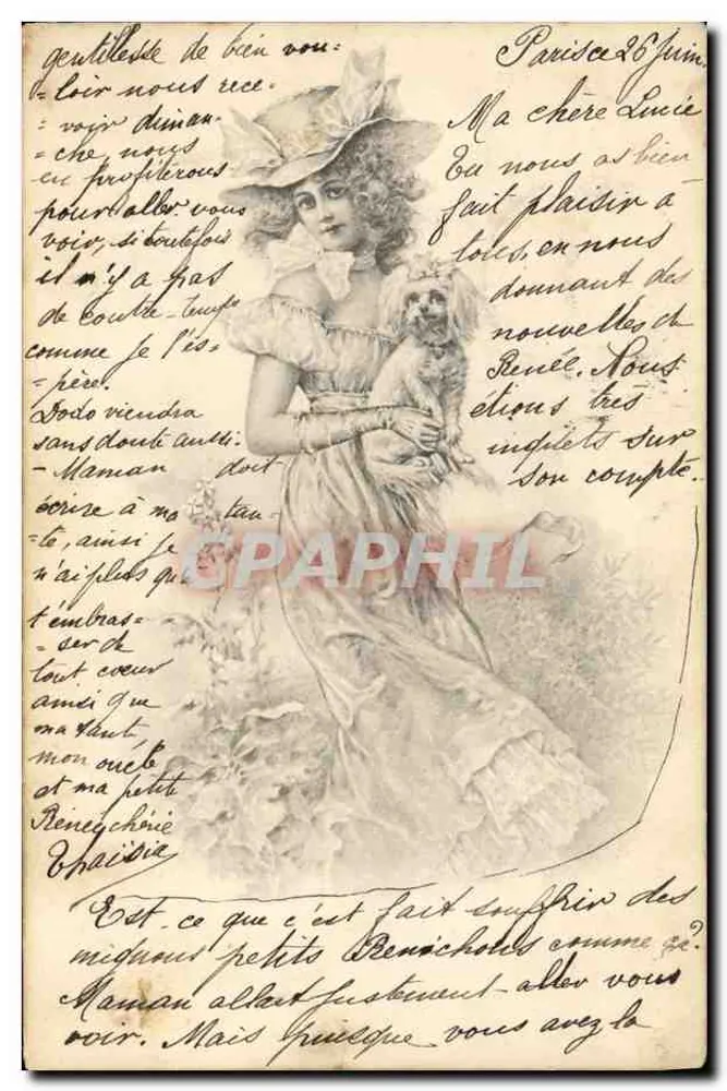 Frau in einem Rüschenkleid mit einem Hund — Verlag Union postale universelle, Nr. 846 - Vorderseite