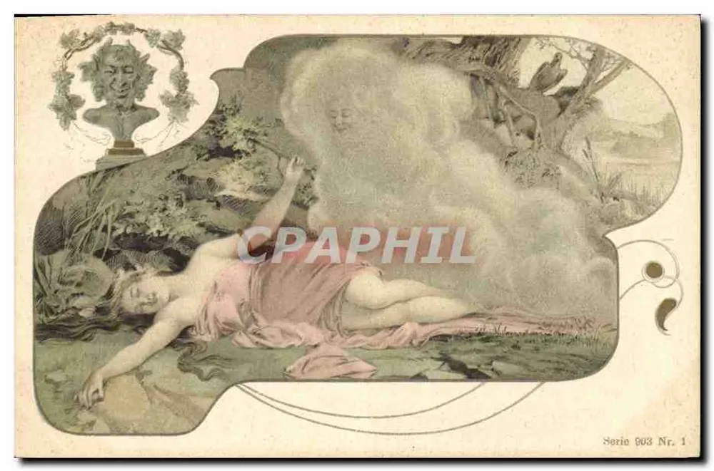 Schlafende Frau in einem Landschaftsbild — Serie 003 Nr. 1 — Verlag unbekannt - Vorderseite