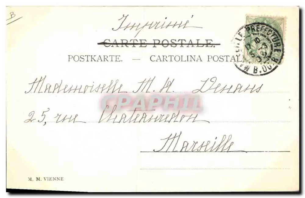 Junge Frau mit Blumen — Portrait — Druckerei M. M. Vienne, Nr. 5 Hard - Rückseite