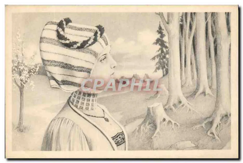 Frau mit Musterhut — Winterlandschaft — M.M. Vienne, n° 137 - Vorderseite