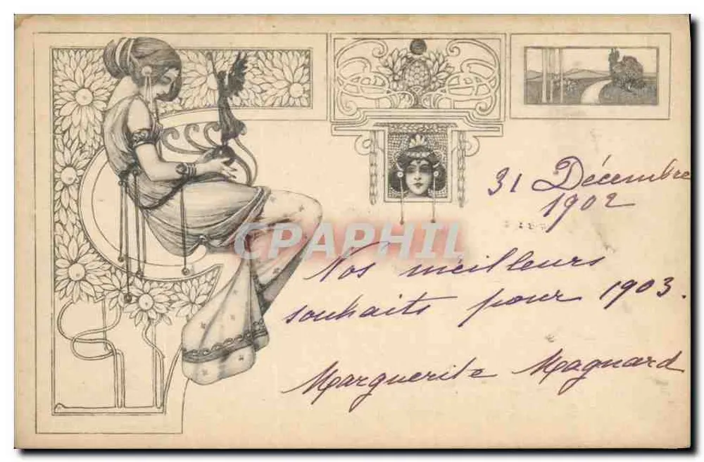 Sitzende Frau — Jugendstil — Verlag M. M. Vienne, Seriennummer nicht sichtbar - Vorderseite