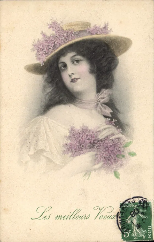 Junge Frau mit Lilien — Grußkarte — M. M. Vienne, Nr. 322 - Vorderseite