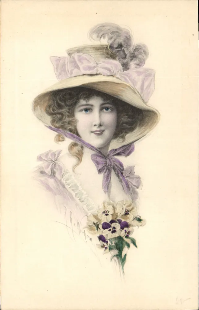 Junge Frau mit Schleierhut — Illustration — M. Munk, Nr. 450 - Vorderseite