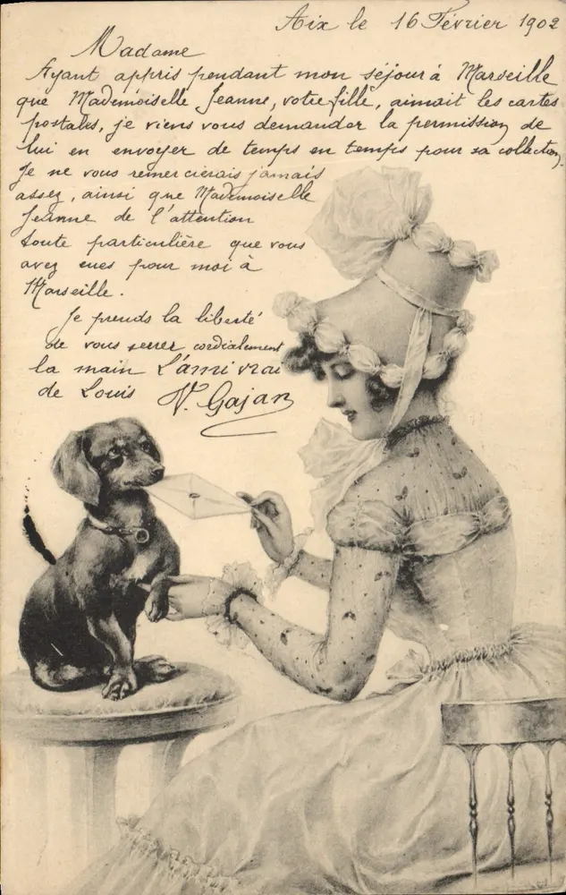Frau mit Hund — Postkarten-Szene — Verleger M. M. Vienne - Vorderseite