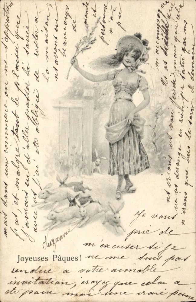 Frau mit Hasen — Ostern — Levelez-Lap, B.K.W.I. N° 4004/4 - Vorderseite