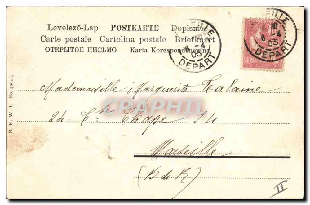 Frau mit Hasen — Ostern — Levelez-Lap, B.K.W.I. N° 4004/4 - Rückseite