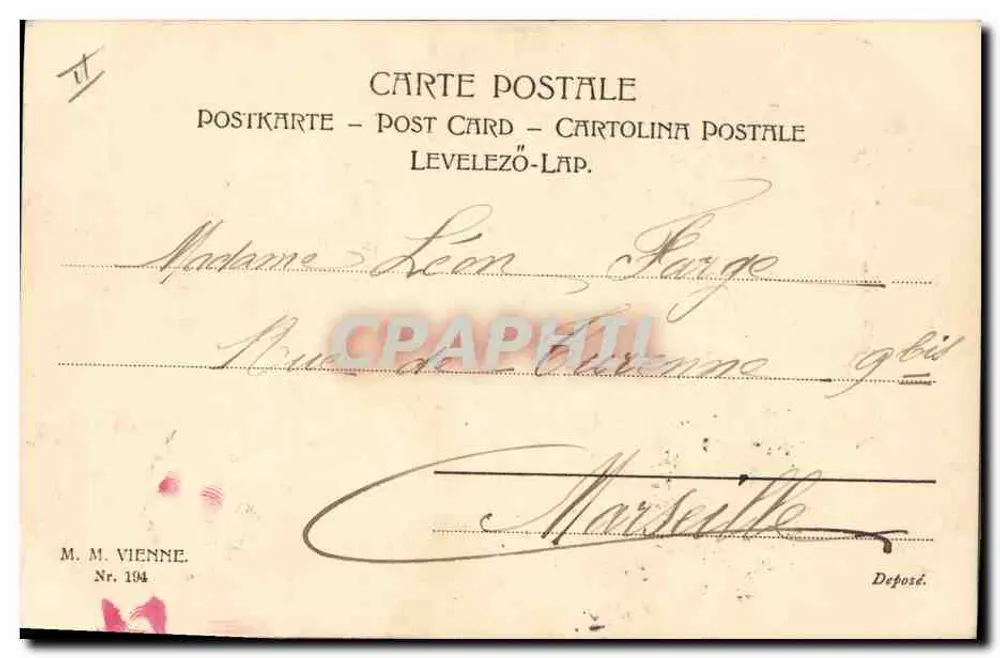 Frau und Kind, die Blumen überreichen — Deureuse Année! — M. M. Vienne, n° 194 - Rückseite