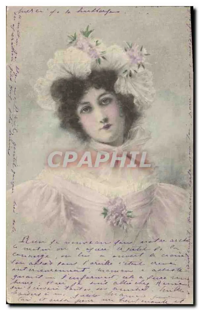 Junge Frau im rosa Kleid und Blumenkranz — Verleger M. M. Vienne, Nîmes - Vorderseite