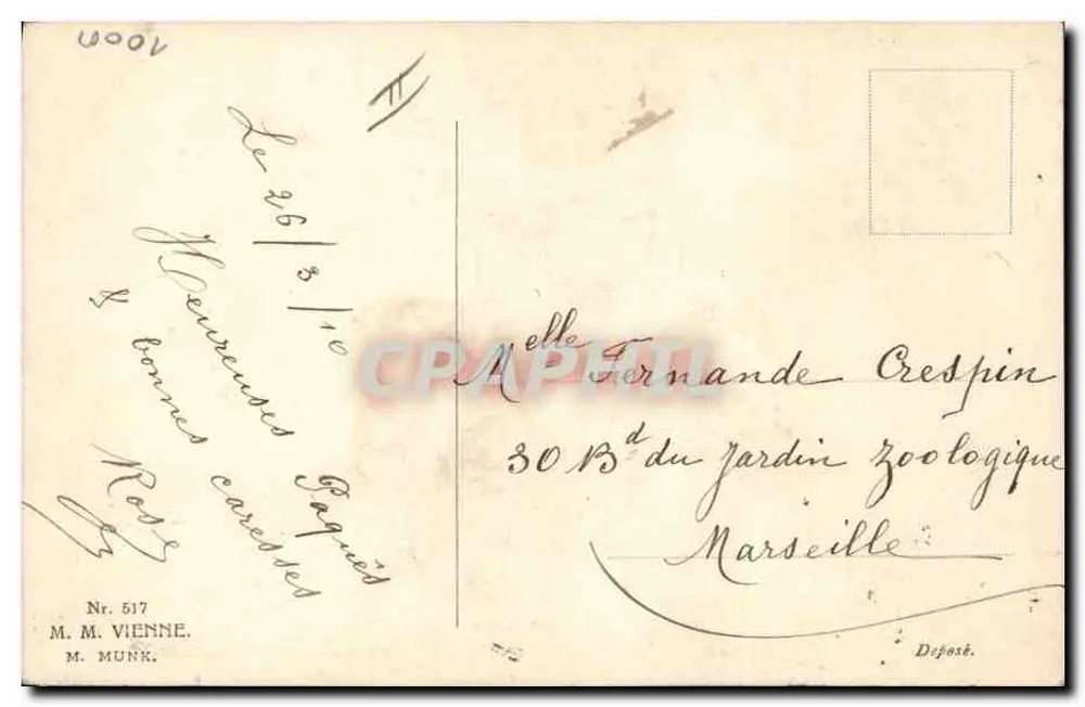 Junge Frau mit Lilienstrauß — Frohe Ostern — M. M. MUNK, n° 517 - Rückseite