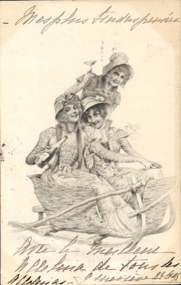 Drei junge Frauen in einem Schlitten — Verlag M. M. Vienne, n° 206 - Vorderseite