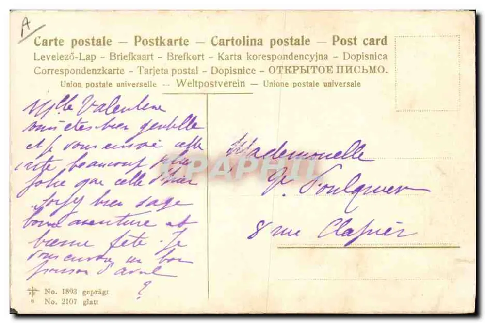 Flores de margaridas — 'Heureuse Fête' — E. Klein — No. 2107 - Verso