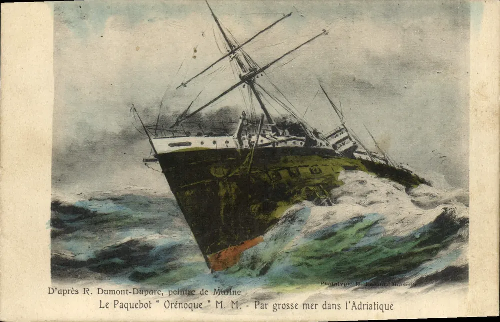 Das Dampfschiff "Orénoque" — Durch stürmische See in der Adria — Phototypie M. M. - Vorderseite