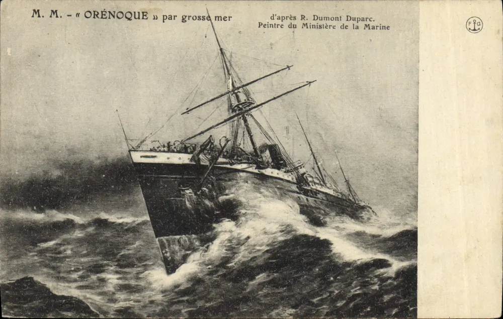 M.M. - « ORÉNOQUE » por mar agitado — de acordo com R. Dumont Duparc, Pintor do Ministério da Marinha - Frente