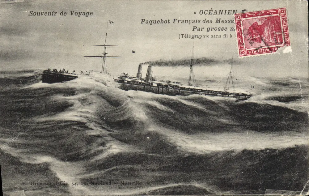 Paquebot Océanien — Scène de mer agitée — H. Grimaud et Cie, 54, rue Marchand - Marseille - Frente