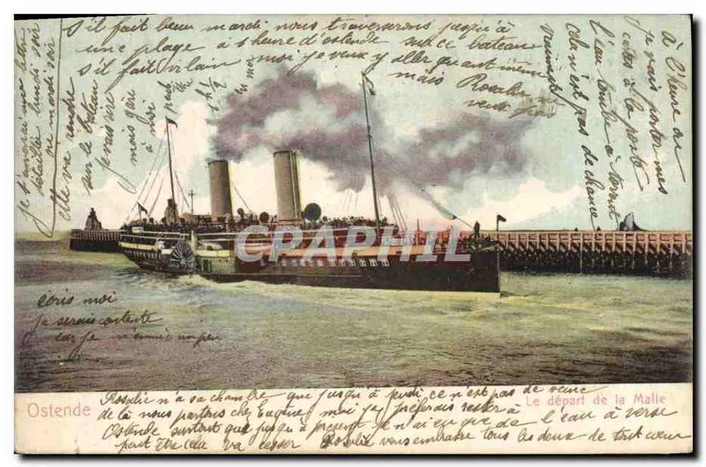 Der Abfahrt der Postdampfer — Ostende — Edition V. G. 42 avenue du Midi Bruxelles - Vorderseite