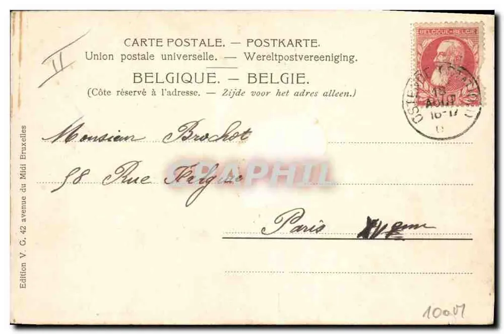 Der Abfahrt der Postdampfer — Ostende — Edition V. G. 42 avenue du Midi Bruxelles - Rückseite