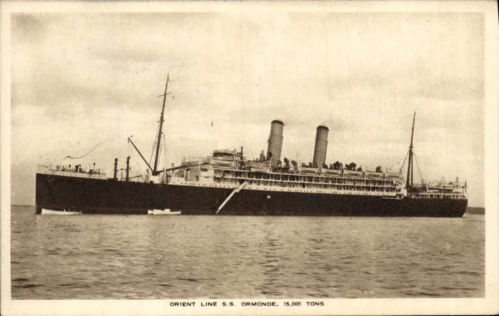 S.S. Ormonde — Linha Orient Line, 15,000 tons — carta postal de bordo - Frente