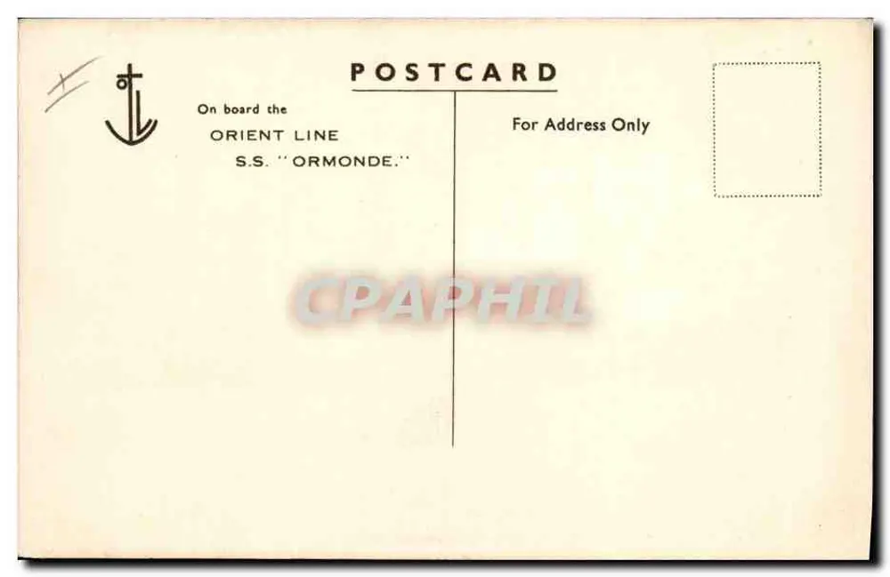 S.S. Ormonde — Linha Orient Line, 15,000 tons — carta postal de bordo - Verso