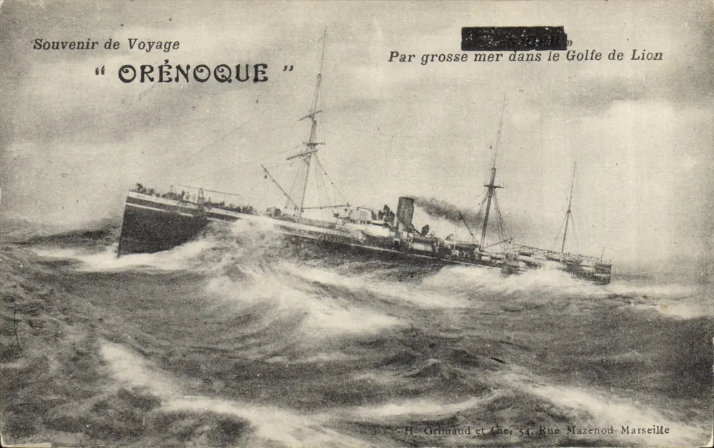 Schiff ORÉNOQUE — Auf hoher See im Golf von Lion — H. Grimaud et Cie, 54 Rue Mazenod Marseille - Vorderseite