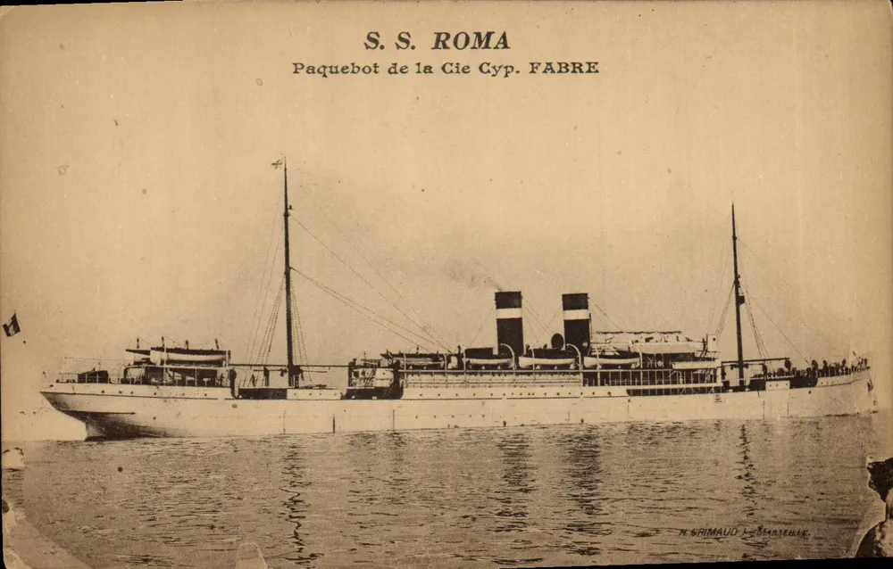 S.S. ROMA — Dampfer der Compagnie Cyp. FABRE — N. GRIMAUD, MARSEILLE - Vorderseite
