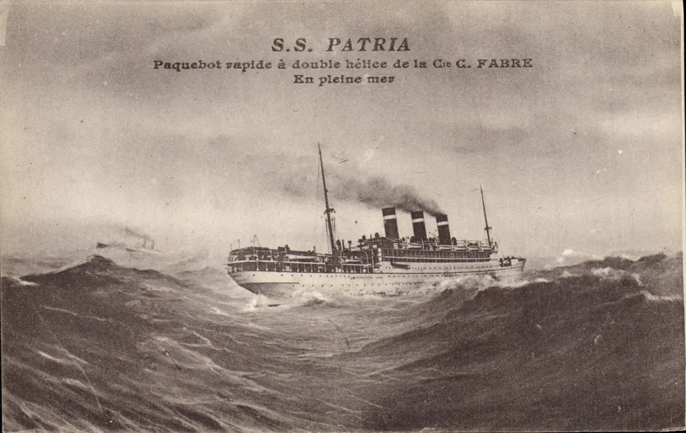 S.S. PATRIA — Schnellfahrer mit Doppelschraube der Cie C. FABRE — Auf See - Vorderseite