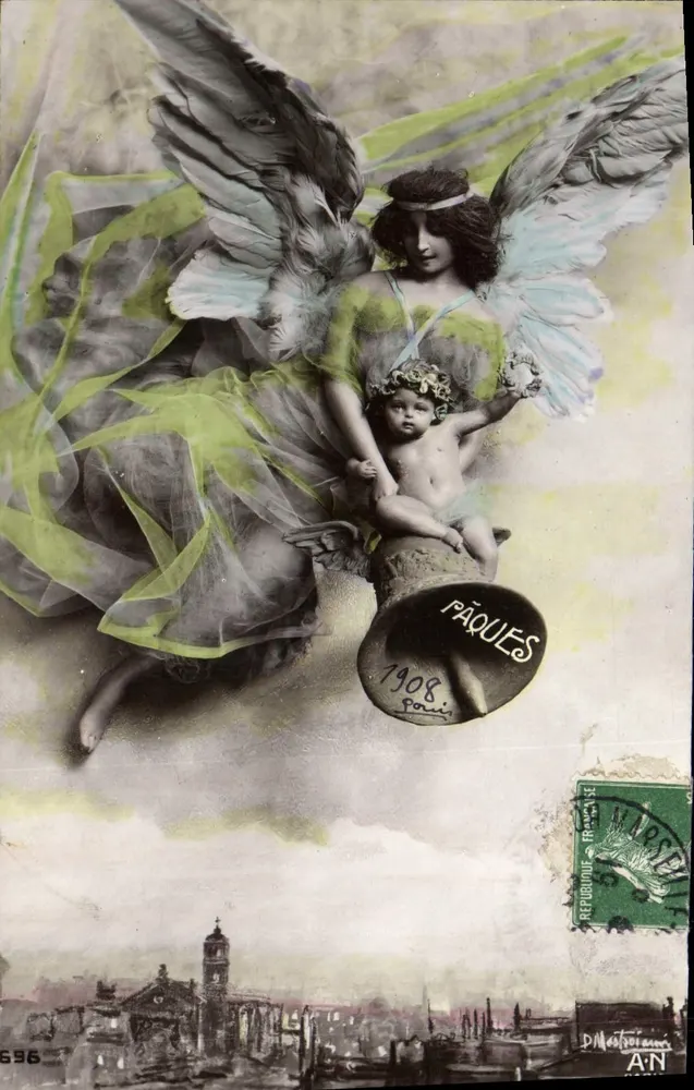 Engel und Kind — Ostern 1908 — D. Mestrot, Paris - Vorderseite