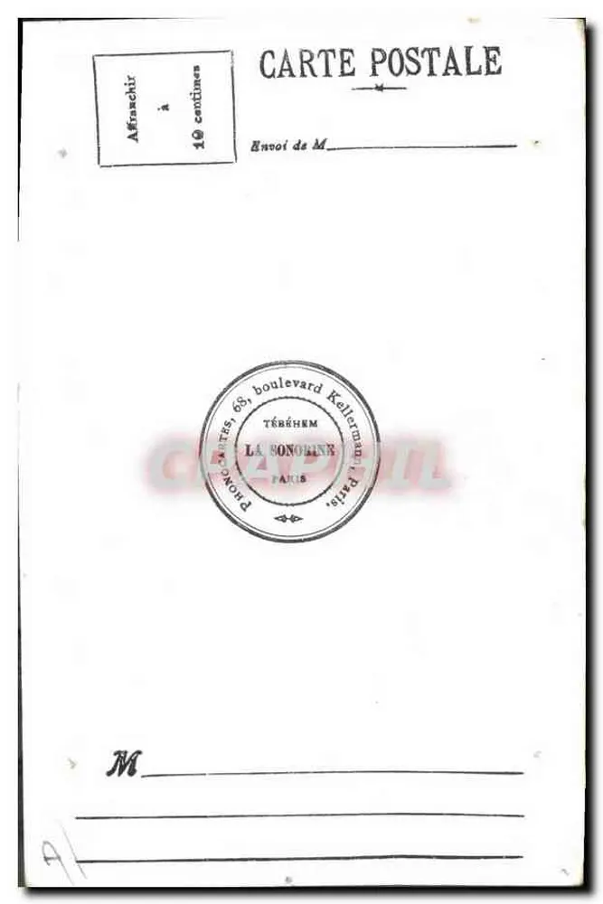 Giovane donna in abito bianco che tiene un mazzo di fiori — Térebéhem, Parigi — editore La Sonorine - Verso