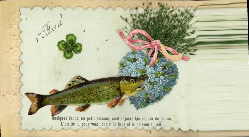 1º de Abril — Peixe e flores — União Postal Universal - Frente