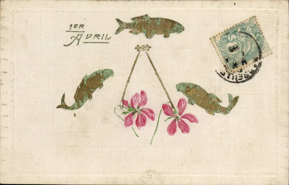 Fische und Blumen — 1. April — unbekannter Verlag, Seriennummer nicht sichtbar - Vorderseite