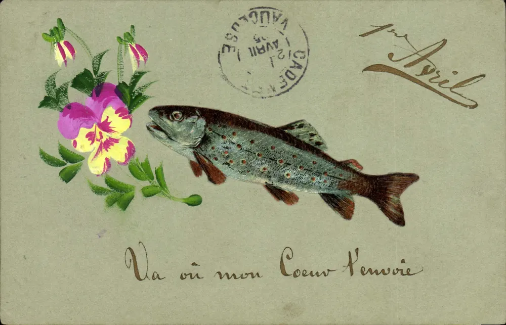 Fisch und Blumen — 'Gehe wohin mein Herz dich verlangt' — Verlag nicht sichtbar - Vorderseite