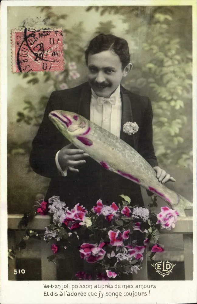 Mann im Anzug, der einen Fisch hält — Liebesbrief — ÉLD, n°510 - Vorderseite