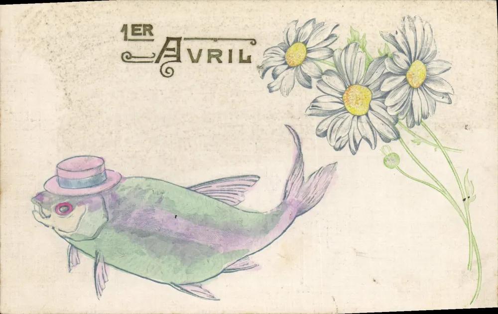 Fisch mit Hut — 1. April — Verlag nicht sichtbar - Vorderseite