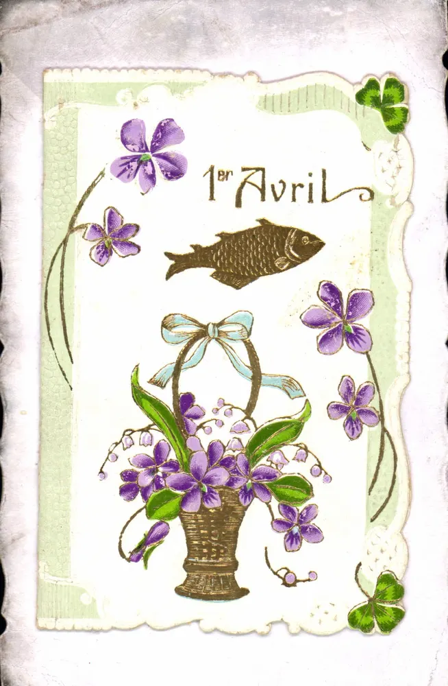 1. April — Fisch und Violette — Karteikarte - Vorderseite